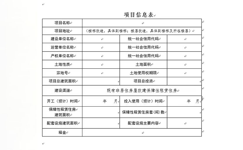 項(xiàng)目信息表