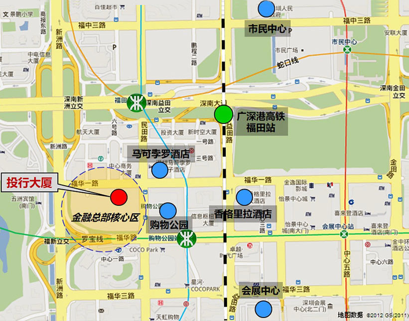 投行大廈【第一創(chuàng)業(yè)大廈】交通位置圖片 購物公園地鐵站 廣深港高鐵【福田-香港西九龍】換乘站 福田站